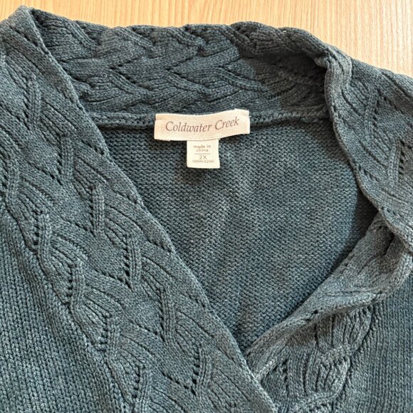 Coldwater Creek V Neck Sweater 2X Dark Teal Green Acrylic Long Sleeve Pullover - Picture 2 of 3
